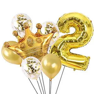 Gold 2 Digit Number foil Balloon with Crown Foil Confetti and Latex Balloon for Birthday Anniversary Balloon Set of 12