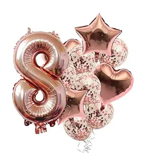 8th Number Balloon with 8 Digit Balloon for Including Star Heart and Confetti Balloons