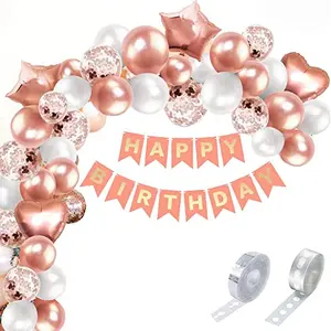 Rose Gold Birthday Decoration kit with StarHeartLatexConfetti Balloon and Arch for 15th18th21st25th30th40th50th60th Decoration