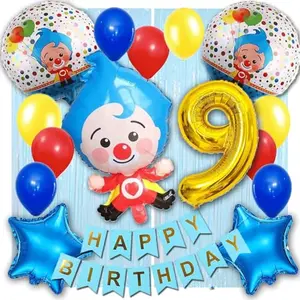 Cartoon Clown Balloon Birthday Party Decorations Circus Theme Balloon with 9Number Gold Foil Balloon for Circus Theme Party Birthday Party Decorations Party Supplies (Pack Of 59)