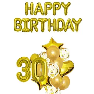 30th Birthday Party Decorations Gold Supplies Big Set With Happy Birthday Balloons Banner and 30 Digit Balloon for Including Latex star heart and Confetti Balloons