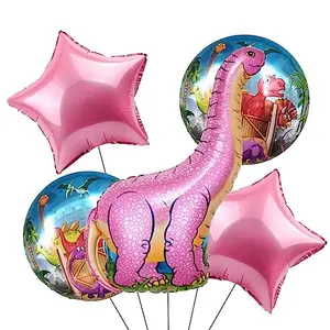 Set of 5 Pcs Dinosaur Balloons Combo For Dinosaur Theme Birthday Decoration Multicolor.