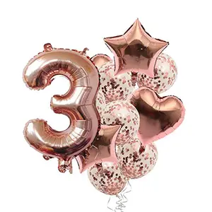 3rd Number Balloon with 3 Digit Balloon for Including Star Heart and Confetti Balloons Set (Pack Of 15)