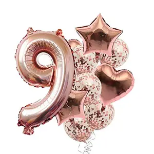 9th Number Balloon with 9 Digit Balloon for Including Star Heart and Confetti Balloons