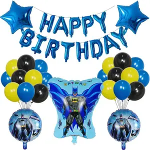 Foil Balloon Birthday Party Decorations Set Nesloonp Birthday Balloons Party Supplies with Happy Birthday Decorations for Boys Kids + Inflator(batman36pcs)