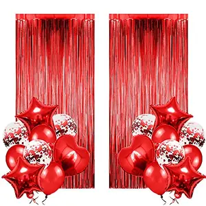 Balloon Curtain Party Colorful 22pcs Red Set Wedding Decoration Birthday Balloons Confetti Air Balls and Curtain Birthday Party Decorations Kids Adults Balloons