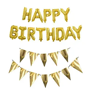 Happy Birthday Letter Foil Balloon with Zig Zag Triangle Bunting for Party Decoration