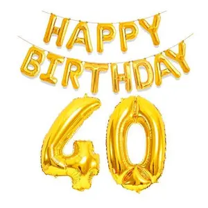 40th Happy Birthday Aluminum Foil Letters Balloons for Party Supplies and Birthday Decorations (Gold)