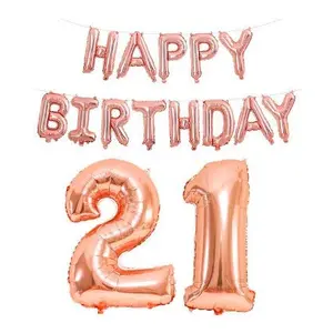 21th Happy Birthday Aluminum Foil Letters Balloons for Party Supplies and Birthday Decorations (Rose Gold)