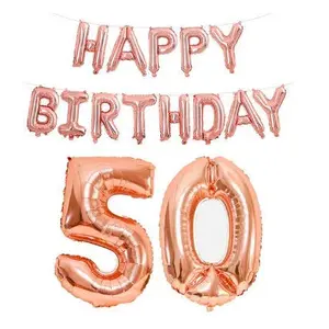 50th Happy Birthday Aluminum Foil Letters Balloons for Party Supplies and Birthday Decorations