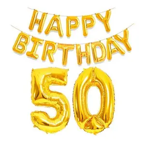50th Happy Birthday Aluminum Foil Letters Balloons for Party Supplies and Birthday Decorations (Gold)