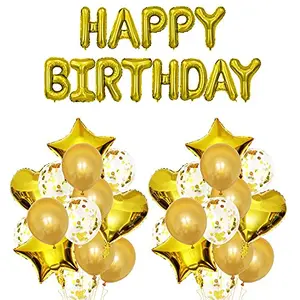 Birthday Party Decorations Gold Supplies Big Set With Happy Birthday Balloons Banner and Including Latex star heart and Confetti Balloons