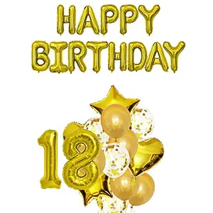 18th Birthday Party Decorations Gold Supplies Big Set With Happy Birthday Balloons Banner and 18 Digit Balloon for Including Latex star heart and Confetti Balloons