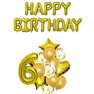 6th Birthday Party Decorations Gold Supplies Big Set With Happy Birthday Balloons Banner and 6 Digit Balloon for Including Latex star heart and Confetti Balloons