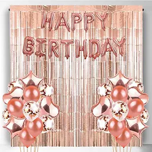 Happy Birthday Balloons Banner Set with Curtain Pack of 43 for Including Latex Star Heart and Confetti Balloons