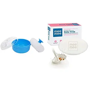 Mee Mee Powder Puff Blue 60g & Mee Mee Nourishing Baby Soap with Almond & Milk Extracts (Single Pack)