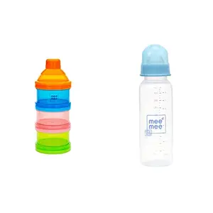 Mee Mee Multi Storage Milk Powder Food Container MM-1000D Multicolor & Mee Mee Eazy Flo Premium Baby Feeding Bottle (Blue 250 ml- Single Pack)