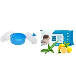 Mee Mee Powder Puff Blue 60g & Mee Mee Baby Gentle Wet Wipes with Lemon extracts |72 pcs| Pack of 1