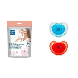 Mee Mee Ultra Thin Honeycomb Super Absorbent Disposable Nursing/Maternity & Mee Mee Soft Nipple Baby Pacifier (Red/Blue) (MM-3750 B)