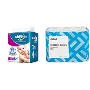 Supples Regular Baby Pants XL Size Diapers (54 Count) - Solimo 3 Ply Bathroom Tissue Toilet Paper Roll - 12 Rolls (160 Sheets Per Roll)