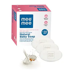 Mee Mee Gentle Baby Soap - Infused with Chamomile Olive Almond Oil and Milk Extracts - Dermatologist Tested for Soft Baby Skin - Tear-Free Formula - 75g (Pack of 3)