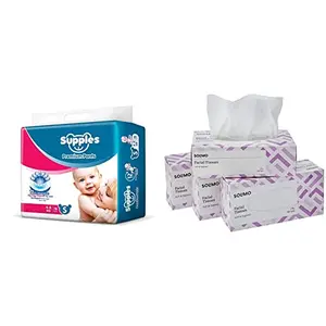 Supples Regular Baby Pants Small Size Diapers (78 Count) - Solimo 2 Ply Facial Tissues Carton Box - 100 Pulls (Pack of 4)