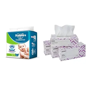 Supples Baby Pants Diapers Large 62 Count - Solimo 2 Ply Facial Tissues Carton Box - 100 Pulls (Pack of 4)