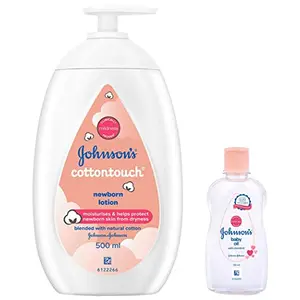 Johnson's CottonTouch Newborn Baby Lotion 500ml Made With Natural Cotton For Baby's Delicate Skin pH Balanced Hypoallergenic Paraben Free Moisturizer & Non-Sticky Baby Oil (Clear 500ml)