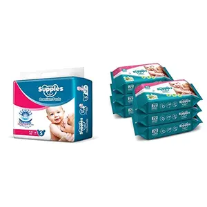 Supples Baby Pants Diapers Small 78 Count with Wet Wipes (Pack of 6)