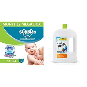 SUPPLES Diaper Pants - L - Monthly MEGA Box - 124 Pieces - Presto! Disinfectant Floor Cleaner Pine 2 L
