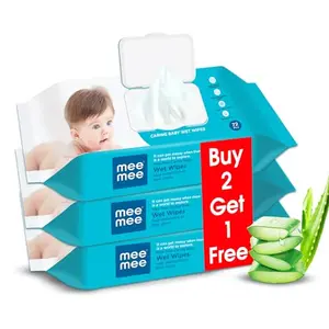 Mee Mee Caring Baby Wet Wipes with lid 72 Pcs (Aloe Vera Pack of 3)