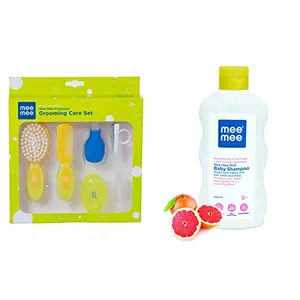Mee Mee Premium Baby Grooming Care Set Yellow Set of 1 & Mee Mee Mild Baby Shampoo with Fruit Extracts 500ml