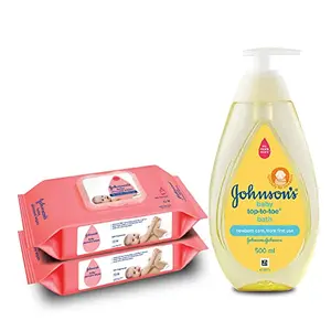 Johnson's Baby Skincare Wipes with Lid 144's +Johnson's Baby Top to Toe Wash 500ml