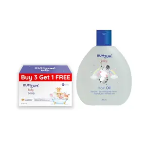 Bumtum Paraben Free Baby Soap (4N x 50 Gram) & Baby Hair Oil (200 ML) Combo
