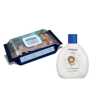 Bumtum Chota Bheem Gentle Soft Moisturizing Wet Wipes with Lid - 72 Pcs.(Pack of 1) & Baby Gentle Shampoo (200 ML) Combo