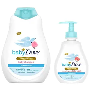 Baby Dove Rich Moisture Baby Shampoo 400 ml & Baby Dove Rich Moisture Hair to Toe Baby Wash 200 ml No Tears Body Wash for Baby's Soft Skin