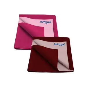 Bumtum Baby Dry Sheet Waterproof Soft Fleece Baby Bed Protector | Anti - Bacterial & Odour Free | Extra Absorbant Reuseable & Washable (Hot Pink + Maroon Combo Small Size 50 * 70cm Pack of 2)