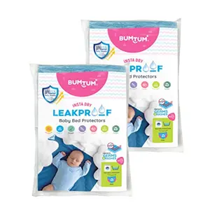 Bumtum Baby Dry Sheet Waterproof Soft Fleece Baby Bed Protector | Anti - Bacterial & Odour Free | Extra Absorbant Reuseable & Washable (Aqua Blue Medium Size 100 * 70cm Pack of 2)