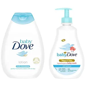 Baby Dove Rich Moisture Nourishing Baby Lotion 400ml & Rich Moisture Hair to Toe Baby Wash 400 ml Combo