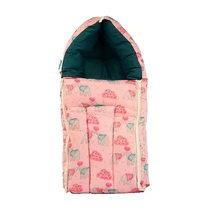 BUMTUM 0-6 Months New Born Baby Unisex Cotton Carry Bag/Sleeping Bag 3 in 1 Baby Bed Carry Nest for Infant Bear Print (Pink)