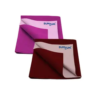 Bumtum Baby Dry Sheet Waterproof Soft Fleece Baby Bed Protector | Anti - Bacterial & Odour Free | Extra Absorbant Reuseable & Washable (Grape + Maroon Combo Small Size 50 * 70cm Pack of 2)