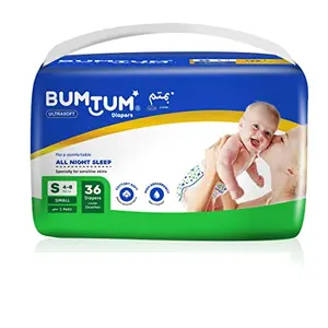 Bumtum Super Soft Open Tape Diapers with Upto 12 Hrs Protection Breathable Material (S)