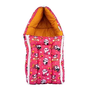BUMTUM 0-6 Months New Born Baby Unisex Cotton Carry Bag/Sleeping Bag 3 in 1 Baby Bed Carry Nest for Infant Panda (Magenta)