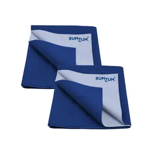 Bumtum Baby Dry Sheet Waterproof Soft Fleece Baby Bed Protector | Anti - Bacterial & Odour Free | Extra Absorbant Reuseable & Washable (Royal Blue Medium Size 100 * 70cm Pack of 2)