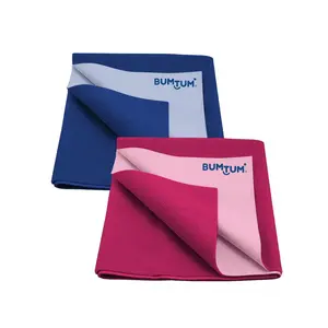 Bumtum Baby Dry Sheet Waterproof Soft Fleece Baby Bed Protector | Anti - Bacterial & Odour Free | Extra Absorbant Reuseable & Washable (Royal Blue + Hot pink Combo Medium Size 100 * 70cm  Pack of 2)
