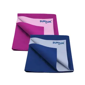 Bumtum Baby Dry Sheet Waterproof Soft Fleece Baby Bed Protector | Anti - Bacterial & Odour Free | Extra Absorbant Reuseable & Washable (Grape + Royal Blue Combo Medium Size 100 * 70cm Pack of 2)