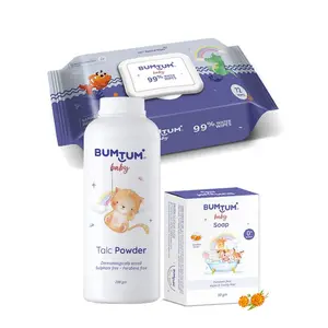 Bumtum Baby Gentle 99% Pure Water Wet Wipes with Lid - 72 Pcs.(Pack of 1) & Baby Soap 50Gram (Pack of 1) & Baby Talc Powder (200 Gram) Combo