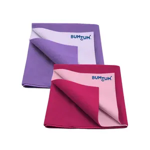 Bumtum Baby Dry Sheet Waterproof Soft Fleece Baby Bed Protector | Anti - Bacterial & Odour Free | Extra Absorbant Reuseable & Washable (Lilac + Hot Pink Combo Large Size 100 * 140cm Pack of 2)