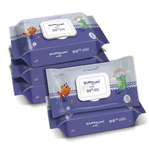 Bumtum Baby Gentle 99% Pure Water Soft Moisturizing Wet Wipes with Lid | Aloe Vera & Chamomile Extracts | Paraben & Sulfate Free (Pack of 5 72 Pcs. Per Pack)