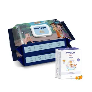 Bumtum Chota Bheem Gentle Soft Moisturizing Wet Wipes with Lid - 144 Pcs.(Pack of 2) & Baby Soap 50 Gram (Pack of 1) Combo